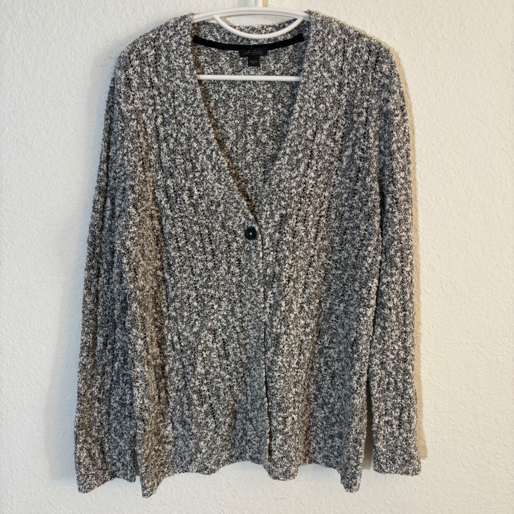 J. Jill Wearever Cardigan Size Medium Black White Marled